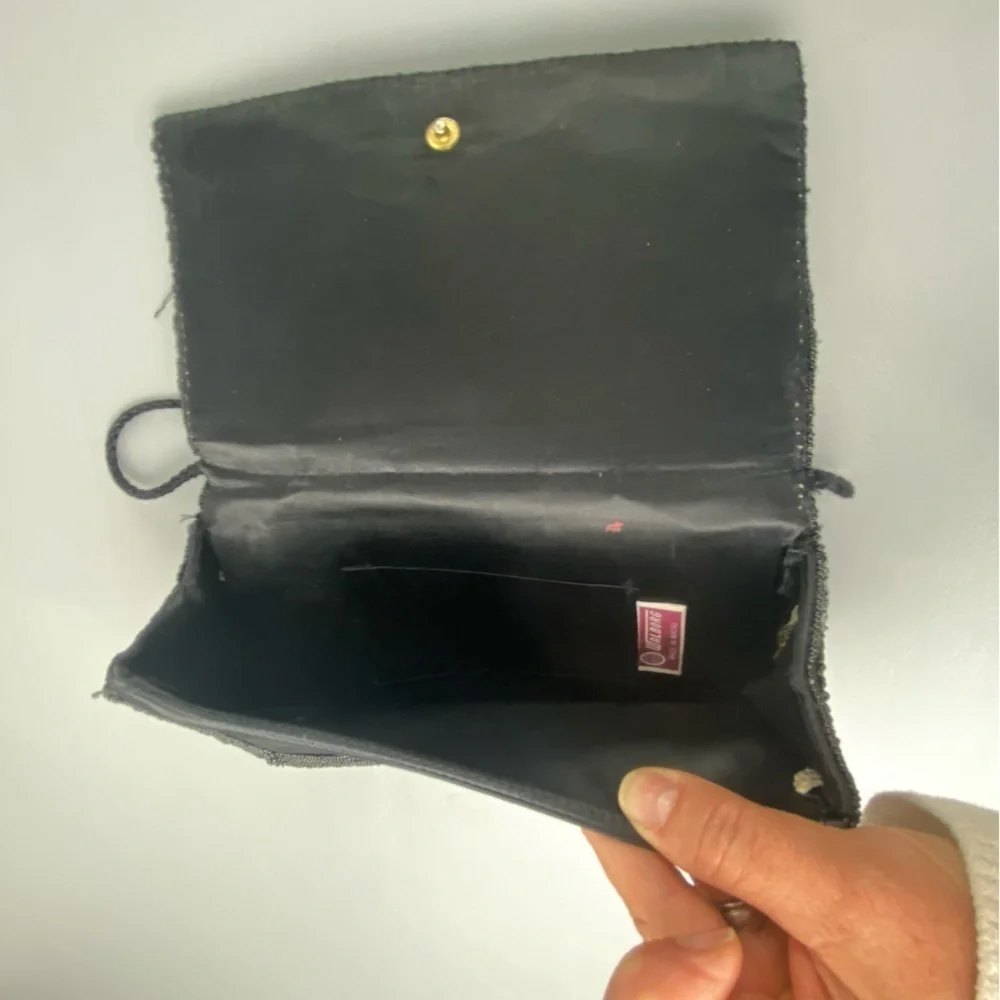 Walborg vintage beaded black & silver evening crossbody bag